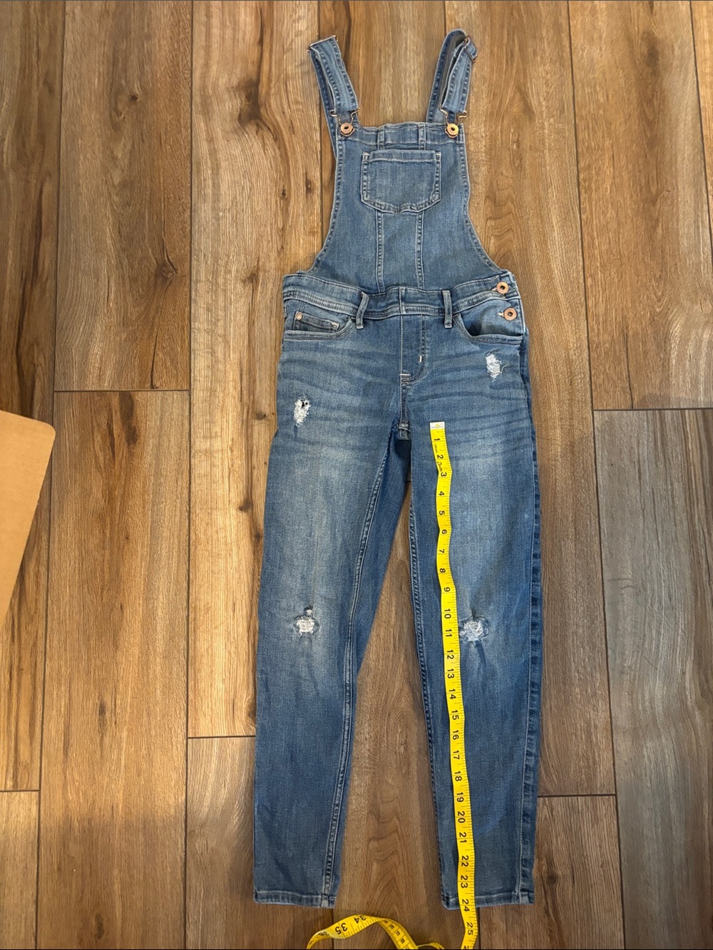 Abercrombie Kids Girls Distressed Denim Overalls - Medium Wash - Size 11/12